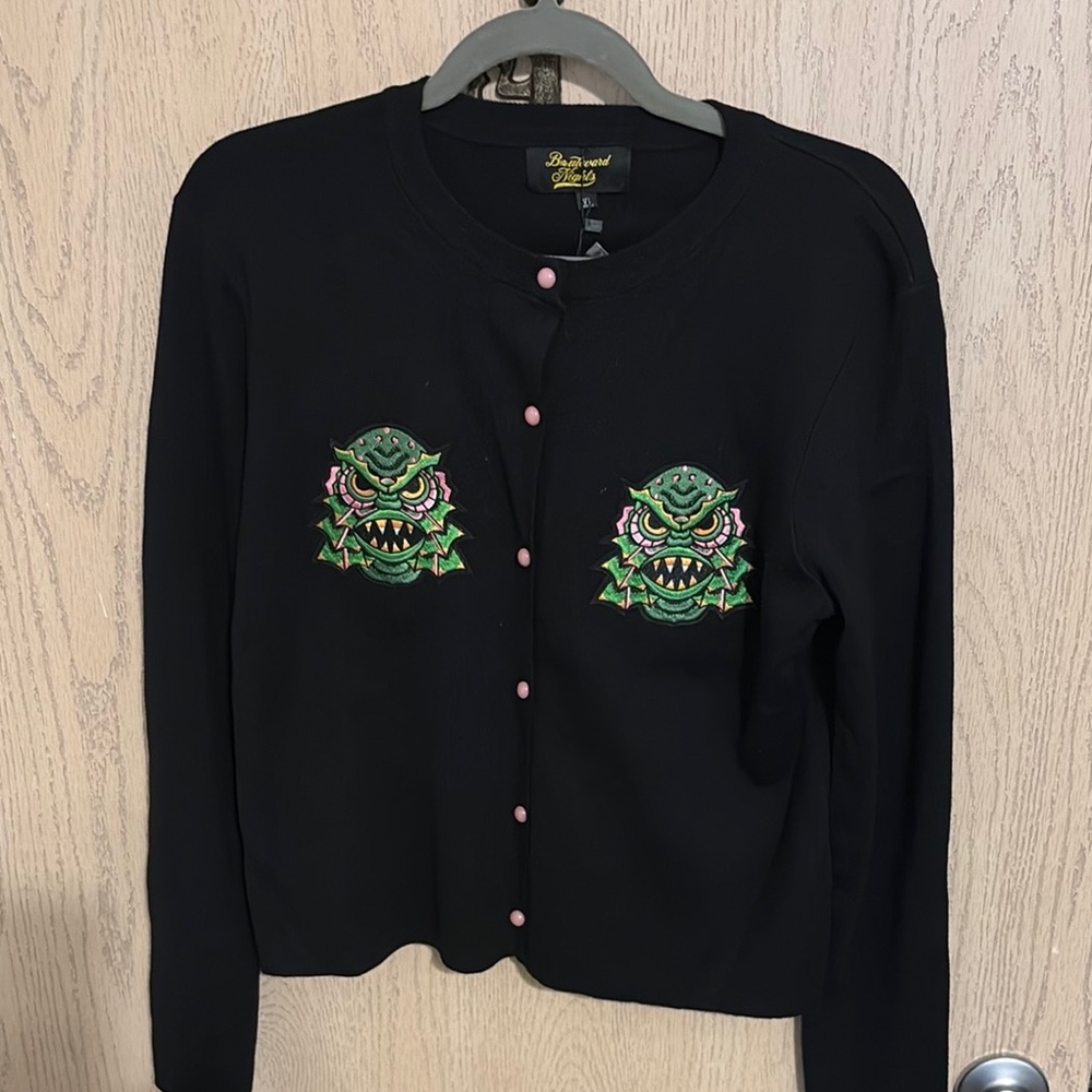 Black Sweater with Embroidered Design